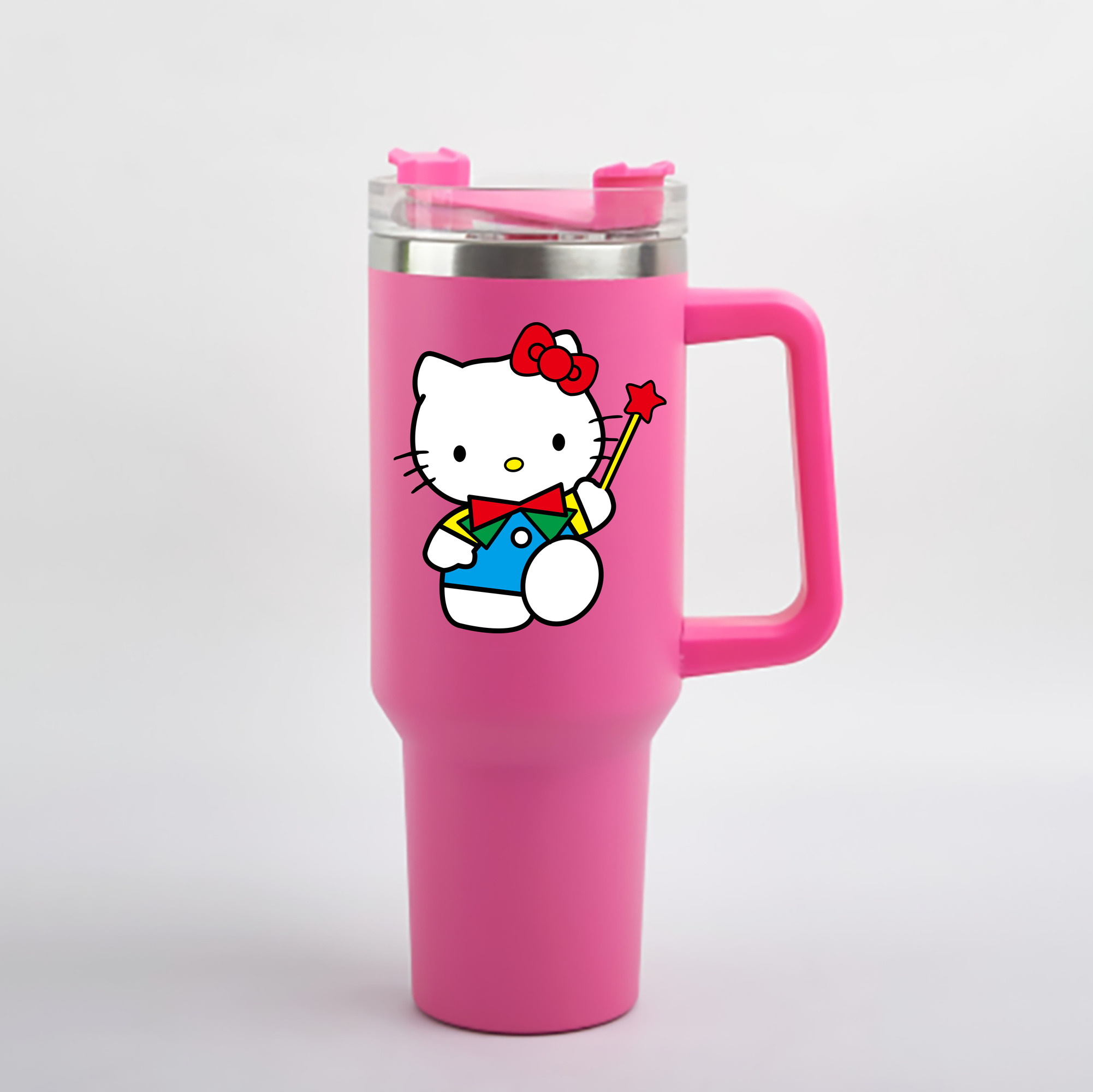 （画像用） Hello Kitty ハローキティ 1200mL車用タンブラー - クリスタルステッカー（プラスチックストロー付き）